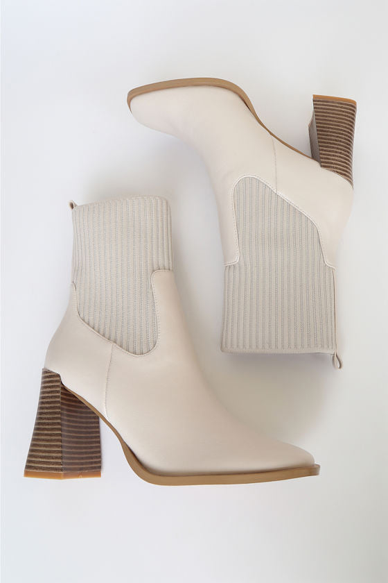 Naynee Bone Square Toe Mid-Calf Boots