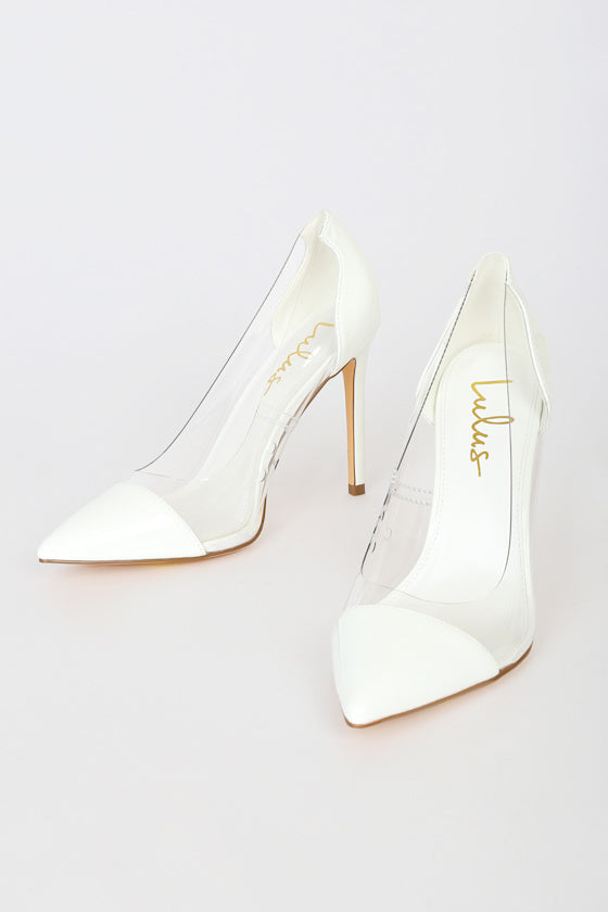 Salema White Patent Pointed-Toe Pumps