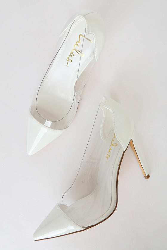Salema White Patent Pointed-Toe Pumps