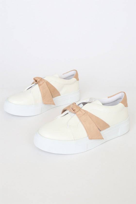 Calissa Light Nude Bow Flatform Sneakers