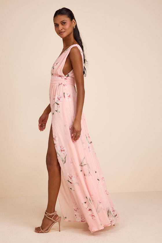 Garden Meandering Light Pink Floral Print Maxi Dress