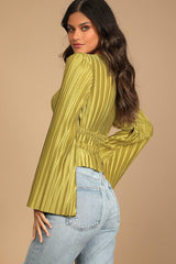 Staying Optimistic Chartreuse Pleated Bell Sleeve Top