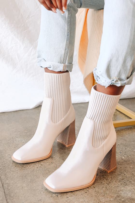 Naynee Bone Square Toe Mid-Calf Boots
