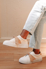 Calissa Light Nude Bow Flatform Sneakers