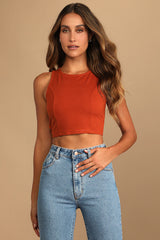 Let's Tie It Rust Orange Tie-Back Cropped Tank Top