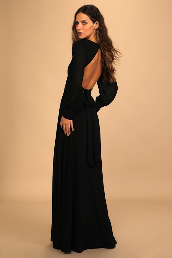 Talk About Divine Black Long Sleeve Backless Maxi Dress