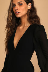 Talk About Divine Black Long Sleeve Backless Maxi Dress