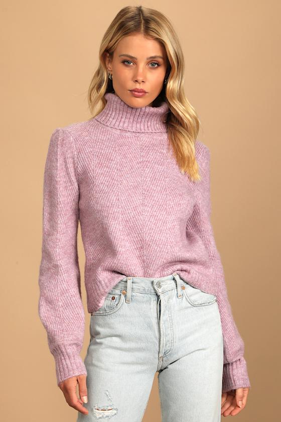Meet Cozy Lavender Knit Long Sleeve Turtleneck Sweater