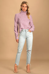 Meet Cozy Lavender Knit Long Sleeve Turtleneck Sweater