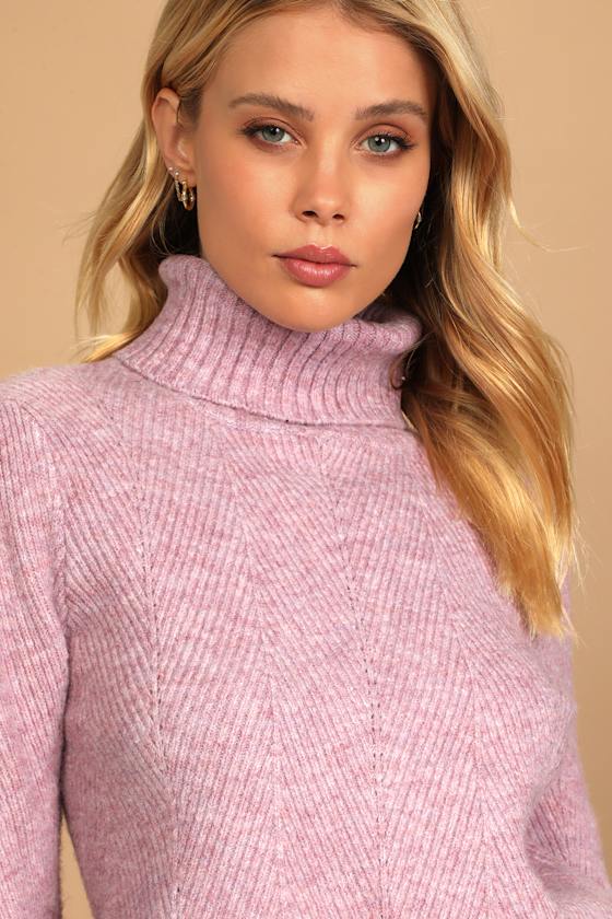 Meet Cozy Lavender Knit Long Sleeve Turtleneck Sweater