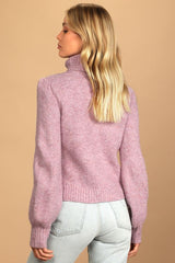 Meet Cozy Lavender Knit Long Sleeve Turtleneck Sweater