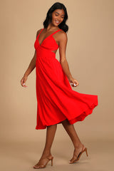 Bold New Look Bright Red Tie-Back Midi Dress With Pockets