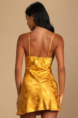 Close to Your Heart Golden Yellow Satin Jacquard Cowl Slip Dress