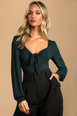 Tie Fidelity Dark Green Tie-Front Bodysuit