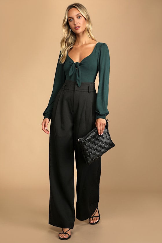 Tie Fidelity Dark Green Tie-Front Bodysuit