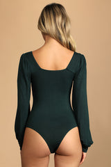 Tie Fidelity Dark Green Tie-Front Bodysuit