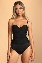 Caught My Attention Black Ruched Bustier Bodysuit