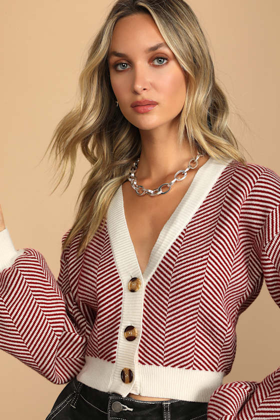Here Comes a Holiday Red and White Striped Button-Up Cardigan