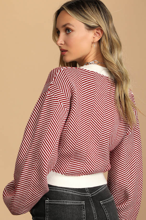 Here Comes a Holiday Red and White Striped Button-Up Cardigan
