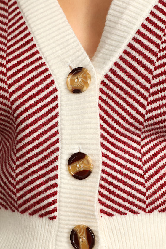 Here Comes a Holiday Red and White Striped Button-Up Cardigan