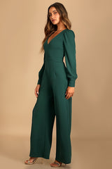 Celebrating Romance Emerald Green Long Sleeve Wide-Leg Jumpsuit