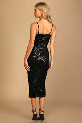Like a Movie Star Black Sequin Bodycon Midi Dress