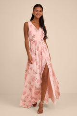 Heavenly Hues Blush Floral Surplice Maxi Dress