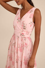 Heavenly Hues Blush Floral Surplice Maxi Dress