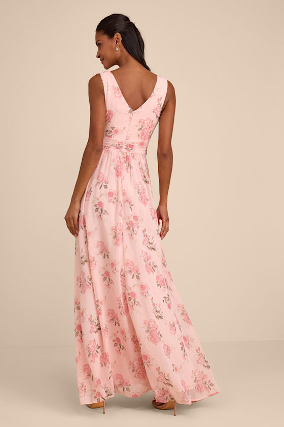 Heavenly Hues Blush Floral Surplice Maxi Dress