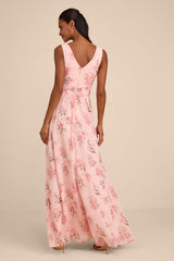 Heavenly Hues Blush Floral Surplice Maxi Dress