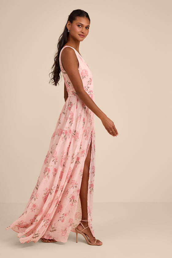Heavenly Hues Blush Floral Surplice Maxi Dress