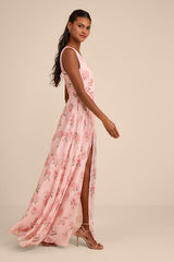 Heavenly Hues Blush Floral Surplice Maxi Dress