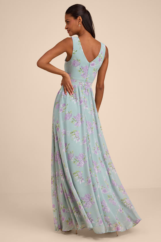 Heavenly Hues Sage Floral Surplice Maxi Dress