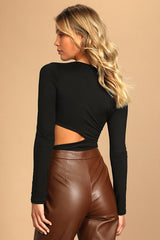 Making the Cut Black Long Sleeve Cutout Bodysuit