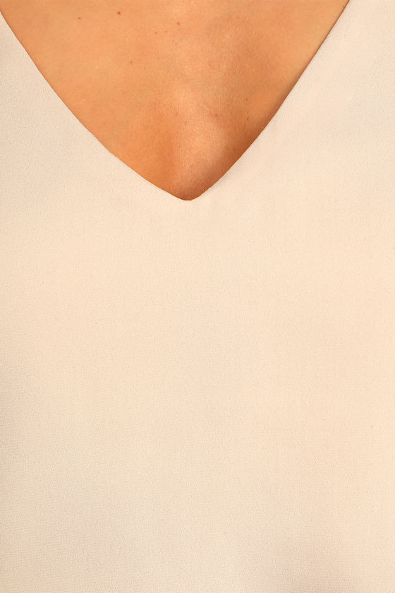 Stylish and Sincere Beige Long Sleeve V-Neck Top