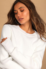 Favorite Festivities Ivory Ribbed Knit Cuff Sleeve Sweater
