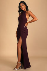 Captured Your Heart Dark Purple Halter Maxi Dress