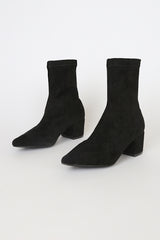 Aeryn Black Suede Pointed-Toe Mid-Calf Boots
