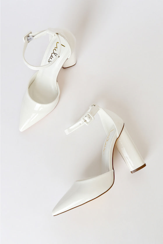 Syngo White Patent Pointed-Toe Ankle Strap Pumps