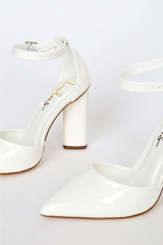 Syngo White Patent Pointed-Toe Ankle Strap Pumps