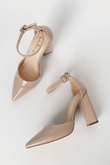 Syngo Light Nude Patent Pointed-Toe Ankle Strap Pumps