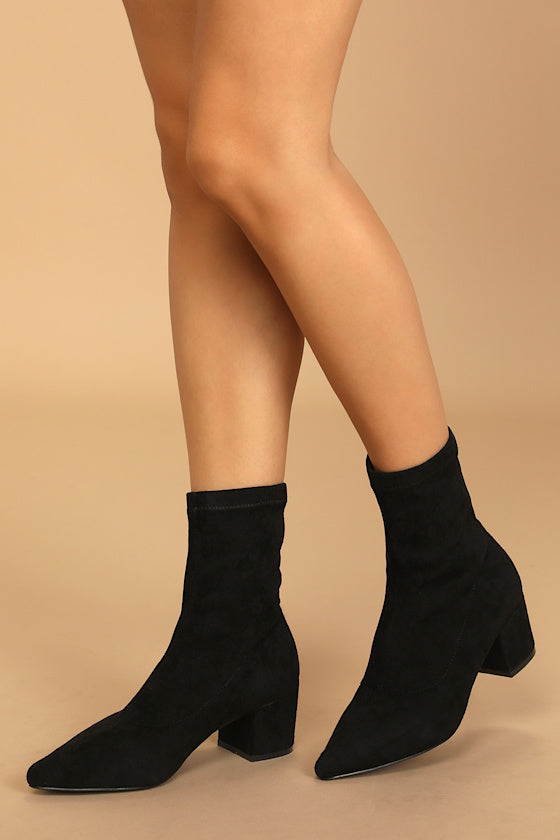 Aeryn Black Suede Pointed-Toe Mid-Calf Boots