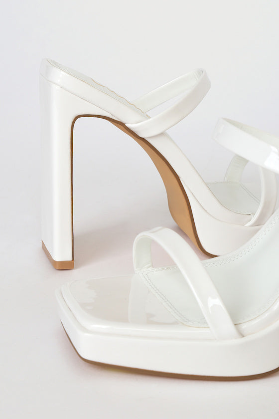 Fausee White Patent Square Toe Platform Slide Sandals