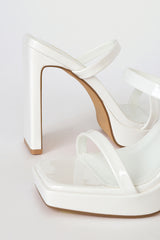 Fausee White Patent Square Toe Platform Slide Sandals