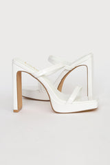 Fausee White Patent Square Toe Platform Slide Sandals