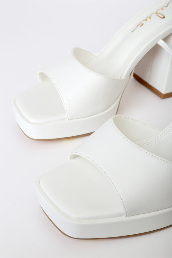 Fiyaa White Lace-Up Chunky High Heel Sandals