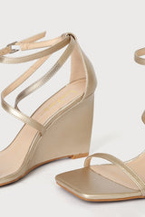 Luxxa Gold Strappy Wedge Sandals