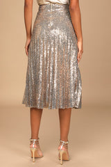 Glamorous Occasion Rose Gold Sequin Pleated Midi Skirt
