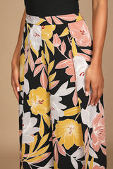 Blissful Vacay Black Floral Print Side Slit Pants