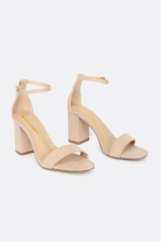 Arylee Light Nude Suede Ankle Strap Heels